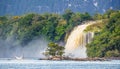 Scenic waterfall from Carrao river in Canaima national Park Venezuela with hammock to relax Royalty Free Stock Photo