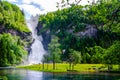 Scenic waterfall landscape in Norway Royalty Free Stock Photo