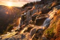 Scenic waterfall at the sunrise