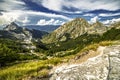 Scenic wide angle view of Apuan alps with Mountain Pizzo D`Uccello and valley during summer, Minucciano Lucca, Val Serenaia,