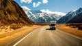 Scenic winding road along Lake Pukaki to Mount Cook National Park, South Island, New Zealand.