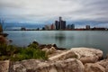 Scenic Windsor Ontario Riverfront Sunny View of Detroit, Michigan From the Riverbank of Windsor, Ontario