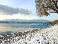 Scenic winter lake and mountains landscape Royalty Free Stock Photo