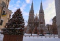 Scenic winter landscape of Kyiv. Amazing Saint Nicholas Roman Catholic Cathedral Royalty Free Stock Photo