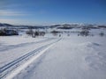 Scenic winter landscape in Rauland with cross-country skiing track Royalty Free Stock Photo