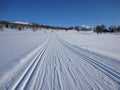 Scenic winter landscape in Rauland with cross-country skiing track Royalty Free Stock Photo