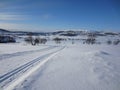 Scenic winter landscape in Rauland with cross-country skiing track Royalty Free Stock Photo