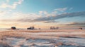 Scenic Winter Landscape With Red Barn And Snowy Field Royalty Free Stock Photo