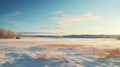 Scenic Winter Landscape: Snowy Field At Sunrise In Rural Finland