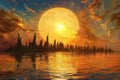 scenic of wonderful golden sunset skyline, scenic view of a skyline bathed in golden sunset light Royalty Free Stock Photo