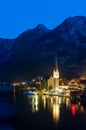 Scenic world famos Hallstatt village along Hallstattersea in Austria . Royalty Free Stock Photo