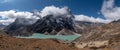 Scenics view of cholatse 6,440 m and taboche 6,542 m path of mahalangur himal with Chola lake near zongla village at khumjung Royalty Free Stock Photo