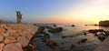 Scenry by sunset at the entrance of antic Byblos Harbor, Lebanon Royalty Free Stock Photo