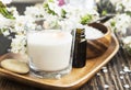 Scent Candles,Flowers and Essence Spa and Aromatherapy Setting Royalty Free Stock Photo