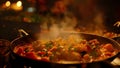 The scent of sizzling food mingles with the aroma of burning candles creating a mouthwatering experience.