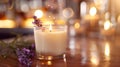 The scent of vanilla and lavender fills the air coming from the candles tered throughout the bar and adding to the Royalty Free Stock Photo