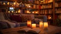 The scent of vanilla and lavender wafts through the air emanating from the array of candles tered around the reading Royalty Free Stock Photo