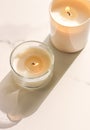 Scented candles collection as luxury spa background and bathroom home decor, organic aroma candle for aromatherapy and Royalty Free Stock Photo