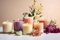 Scented spa candles setting: relaxation retreat