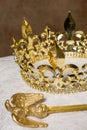 Scepter and crown on pillow Royalty Free Stock Photo