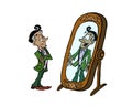 Sceptic middle aged man looking at himself in the mirror;