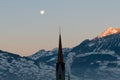 Full moon in the early morning in Schaan in Liechtenstein Royalty Free Stock Photo