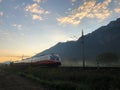 SCHAAN, LIECHTENSTEIN, SEPTEMBER 3, 2021 Austrian train passes by in the morning