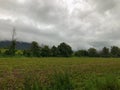 SCHAAN, LIECHTENSTEIN, SEPTEMBER 16, 2021 Overcast sky over a green meadow