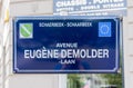 Schaerbeek, Brussels - Belgium - The blue sign of the Eugene Demolder Avenu