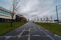 Schaerbeek, Brussels - Belgium - Inner court and glass overhang of the docks bruxsel shopping mall during a rainy day