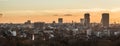 Schaerbeek, Brussels Belgium - Panoramic view of the Brussels skyline at dusk taken from the Saint Susanna catholic church Royalty Free Stock Photo