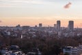 Schaerbeek, Brussels Belgium - Panoramic view of the Brussels skyline at dusk taken from the Saint Susanna catholic church Royalty Free Stock Photo