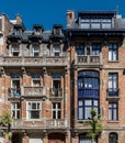 Schaerbeek, Brussels, Belgium - Typical facades of upper class art nouveau residential houses with bow windos and ornaments Royalty Free Stock Photo