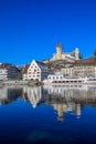 The Swiss old town Schaffhausen in winter, with the medieval castle Munot Royalty Free Stock Photo