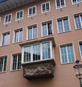 Schaffhausen, Switzerland - October 21, 2023: Beautiful facade of historic house at the old town of Swiss City of