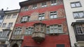 Schaffhausen, Switzerland - October 21, 2023: Beautiful facade of historic house at the old town of Swiss City of