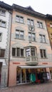 Schaffhausen, Switzerland - October 21, 2023: Beautiful facade of historic house at the old town of Swiss City of