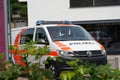 A police car making guard in the city. Royalty Free Stock Photo