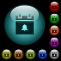 Schedule alarm icons in color illuminated glass buttons