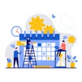 Schedule concept with tiny character. Business team plans the work of the company flat vector illustration. Calendar planning with Royalty Free Stock Photo