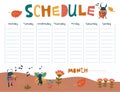 Schedule with cute beetles musicians. Vector graphics