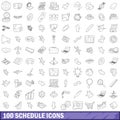 100 schedule icons set, outline style