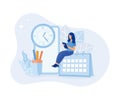 Schedule planning illustration. Characters managing work tasks and deadline time using calendar. Time management and organization