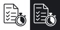 Schedule, scheduler or planner icon. To-do list or checklist and stopwatch. Simple two-tone vector illustration on black