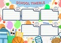 Schedule or Schoole Timetable template design. Flat style. Royalty Free Stock Photo