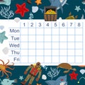 Schedule for students. timetable with lessons for children.