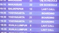Scheduled departures flight screen in Asian airport