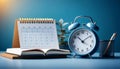 Scheduling and managing appointments, featuring elements like a calendar, clock, and appointment book, symbolizing time management