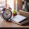 Scheduling and managing appointments, featuring elements like a calendar, clock, and appointment book, symbolizing time management
