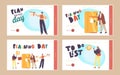 Scheduling, Planning Day, To Do List Filling Landing Page Template Set. Characters Fill Checklist on Refrigerator